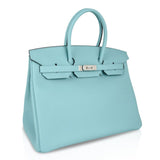 Hermes Birkin 35 Bag Fresh Blue Atoll Togo Palladium Hardware