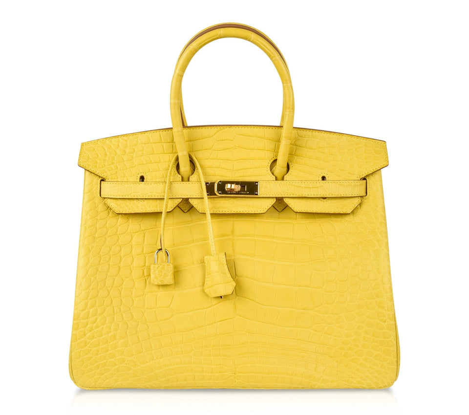 Hermes Birkin 35 Bag Matte Alligator Mimosa Gold Hardware Crazy Fabulous