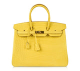 Hermes Birkin 35 Bag Matte Alligator Mimosa Gold Hardware Crazy Fabulous