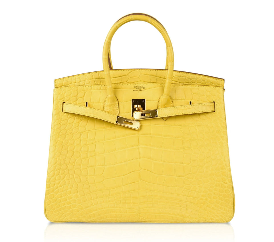 Hermes Birkin 35 Bag Matte Alligator Mimosa Gold Hardware Crazy Fabulous