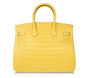 Hermes Birkin 35 Bag Matte Alligator Mimosa Gold Hardware Crazy Fabulous