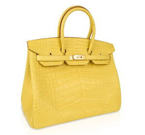 Hermes Birkin 35 Bag Matte Alligator Mimosa Gold Hardware Crazy Fabulous