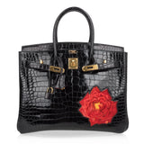 Hermes Limited Edition HSS Birkin 35 Black La Rosee Porosus Crocodile Bag Gold Hardware