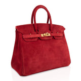 Hermes Birkin 25 Doblis Bag Rouge Vif Suede Gold Hardware