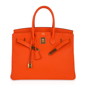 Hermes Birkin 35 Bag Feu Orange Togo Gold Hardware