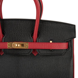 Hermes Birkin HSS 25 Bag Noir / Rouge Casaque Chevre Brushed Gold Hardware