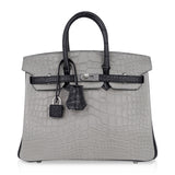 Hermes Birkin HSS 25 Bag Gris Perle / Black Matte Alligator Palladium Hardware