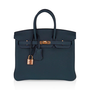 Hermes Special Order HSS Birkin 25 Bag Vert Cypress Togo Leather with Rose Gold Hardware