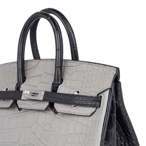 Hermes Birkin HSS 25 Bag Gris Perle / Black Matte Alligator Palladium Hardware