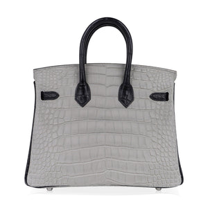 Hermes Birkin HSS 25 Bag Gris Perle / Black Matte Alligator Palladium Hardware