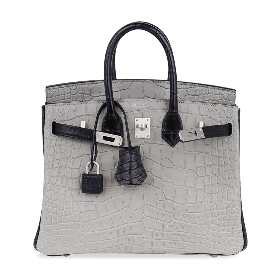 Hermes Birkin HSS 25 Bag Gris Perle / Black Matte Alligator Palladium Hardware