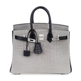 Hermes Birkin HSS 25 Bag Gris Perle / Black Matte Alligator Palladium Hardware