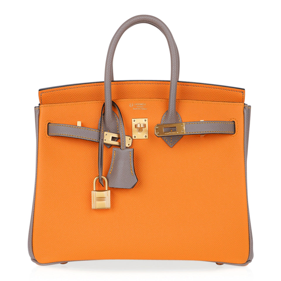 Hermes Birkin HSS 25 Bag Jaune Ambre / Gris Asphalte Gold Hardware