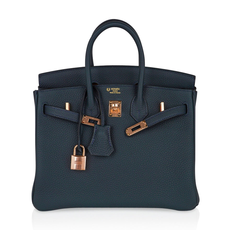 Hermes Special Order HSS Birkin 25 Bag Vert Cypress Togo Leather with Rose Gold Hardware