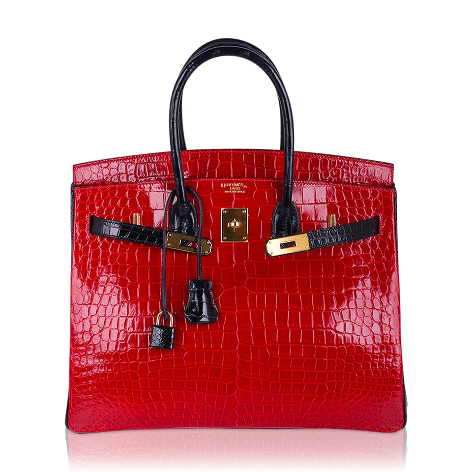 Hermes Special Order HSS Birkin 35 Bag Braise & Black Porosus Crocodile with Gold Hardware