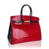 Hermes Special Order HSS Birkin 35 Bag Braise & Black Porosus Crocodile with Gold Hardware