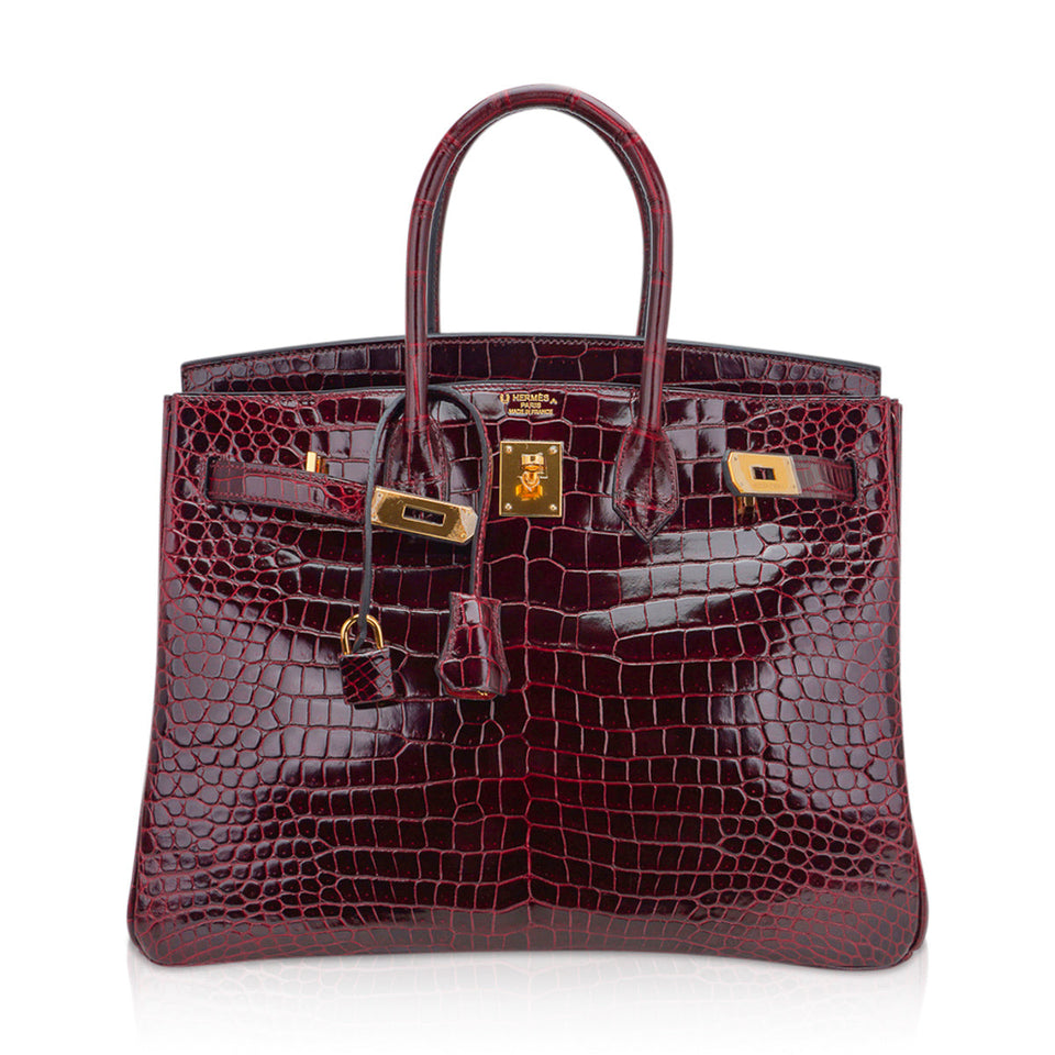 Hermes Special Order HSS Birkin 35 Bag Bordeaux Porosus Crocodile with Gold Hardware