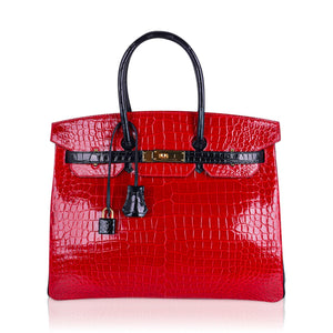 Hermes Special Order HSS Birkin 35 Bag Braise & Black Porosus Crocodile with Gold Hardware