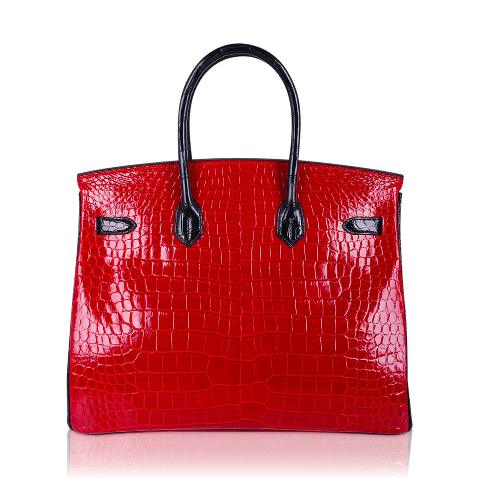 Hermes Special Order HSS Birkin 35 Bag Braise & Black Porosus Crocodile with Gold Hardware