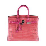 Hermes Special Order HSS Birkin 35 Bag Rose Indien & Fuchsia Porosus Crocodile with Palladium Hardware