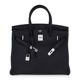 Hermes Special Order HSS Birkin 35 Bag Black & Turquoise Togo Leather with Brushed Palladium Hardware