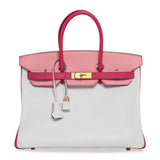 Hermes Birkin 35 HSS Bag White/Rose Confetti/Rose Tyrien Brushed Gold Hardware