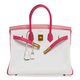 Hermes Birkin 35 HSS Bag White/Rose Confetti/Rose Tyrien Brushed Gold Hardware