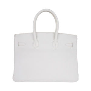 Hermes Birkin HSS 35 Bag White / Kiwi Gold Hardware Clemence Leather New