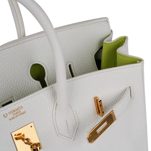 Hermes Birkin HSS 35 Bag White / Kiwi Gold Hardware Clemence Leather New