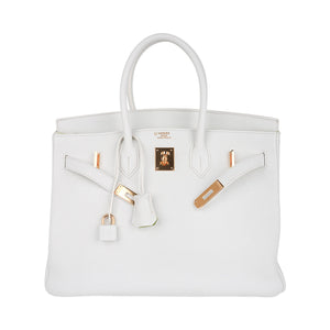 Hermes Birkin HSS 35 Bag White / Kiwi Gold Hardware Clemence Leather New