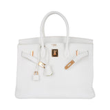 Hermes Birkin HSS 35 Bag White / Kiwi Gold Hardware Clemence Leather New