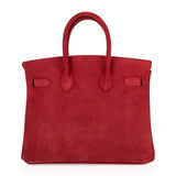 Hermes Birkin 25 Doblis Bag Rouge Vif Suede Gold Hardware