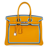 Hermes Birkin 35 Bag Jaune Ambre Blue Indigo Blue Celeste Limited Edition New