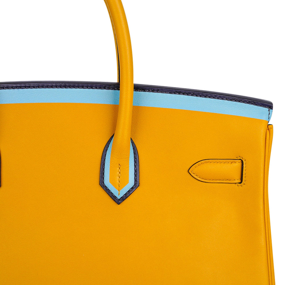 Hermes Birkin 35 Bag Jaune Ambre Blue Indigo Blue Celeste Limited Edition New