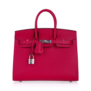 Hermes Birkin 25 Bag Sellier Framboise Veau Madame Leather with Palladium Hardware