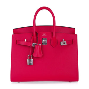 Hermes Birkin 25 Bag Sellier Framboise Veau Madame Leather with Palladium Hardware