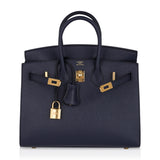 Hermes Birkin 25 Sellier Bag Bleu Indigo Gold Hardware Epsom Leather New w/Box