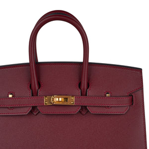 Hermes Birkin 25 Bag Sellier Rouge H Gold Hardware Veau Madame Leather