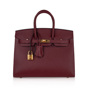 Hermes Birkin 25 Bag Sellier Rouge H Gold Hardware Veau Madame Leather