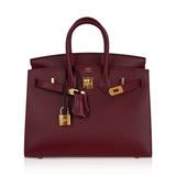 Hermes Birkin 25 Bag Sellier Rouge H Gold Hardware Veau Madame Leather