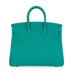 Hermes Verso Birkin 25 Bag Vert Verone & Rose Lipstick Novillo Leather with Palladium Hardware