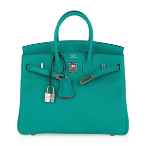 Hermes Verso Birkin 25 Bag Vert Verone & Rose Lipstick Novillo Leather with Palladium Hardware