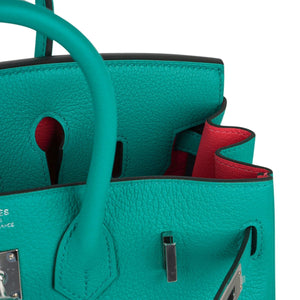 Hermes Verso Birkin 25 Bag Vert Verone & Rose Lipstick Novillo Leather with Palladium Hardware