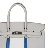 Hermes Limited Edition Club Birkin 35 Bag Gris Perle & Blanc Clemence Leather with Palladium Hardware