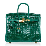 Hermes Birkin 25 Bag Emerald Crocodile Gold Hardware