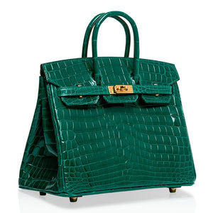 Hermes Birkin 25 Bag Emerald Crocodile Gold Hardware