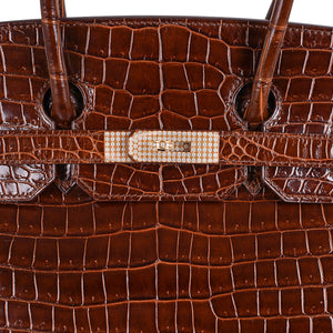 Hermes Birkin 35 Bag Diamond Miel Porosus Crocodile with Gold Hardware