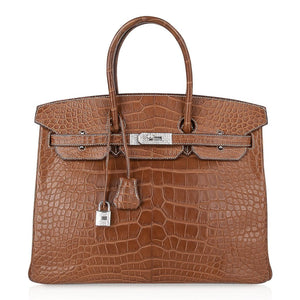 Hermes Diamond Birkin 35 Bag Fauve Barenia Matte Alligator Rare