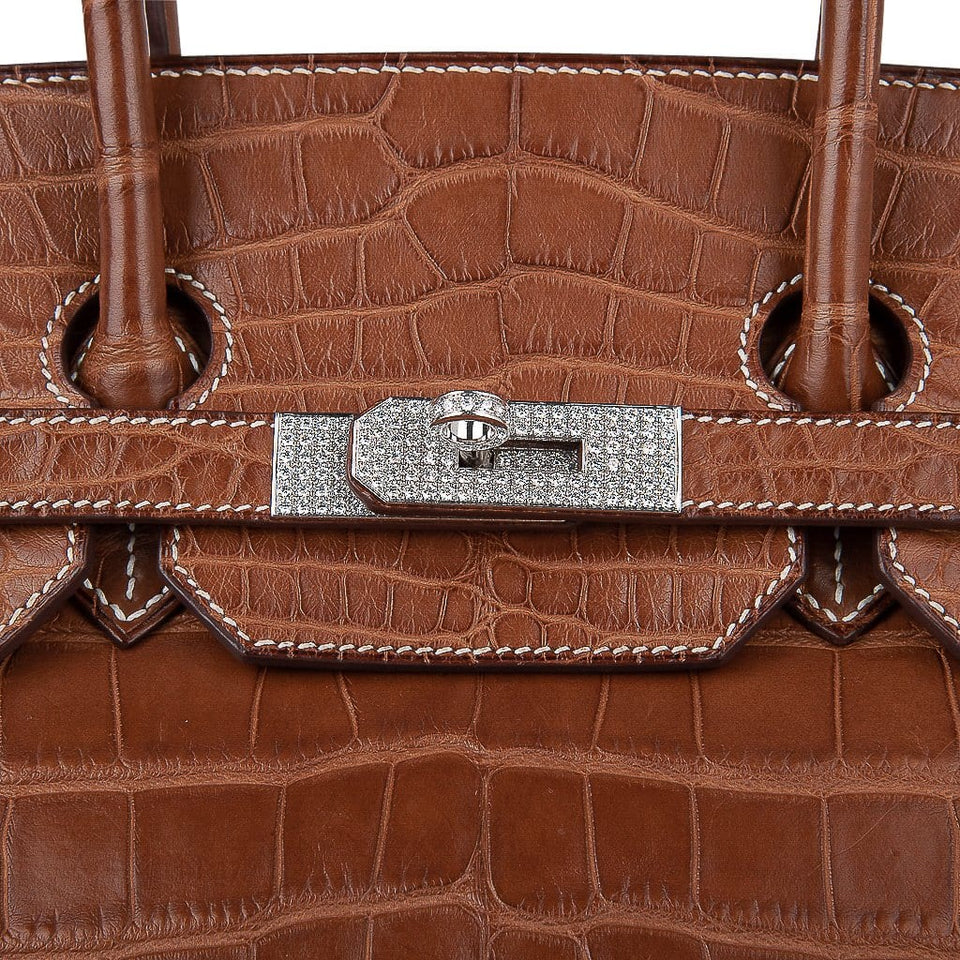 Hermes Diamond Birkin 35 Bag Fauve Barenia Matte Alligator Rare