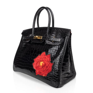 Hermes Limited Edition HSS Birkin 35 Black La Rosee Porosus Crocodile Bag Gold Hardware